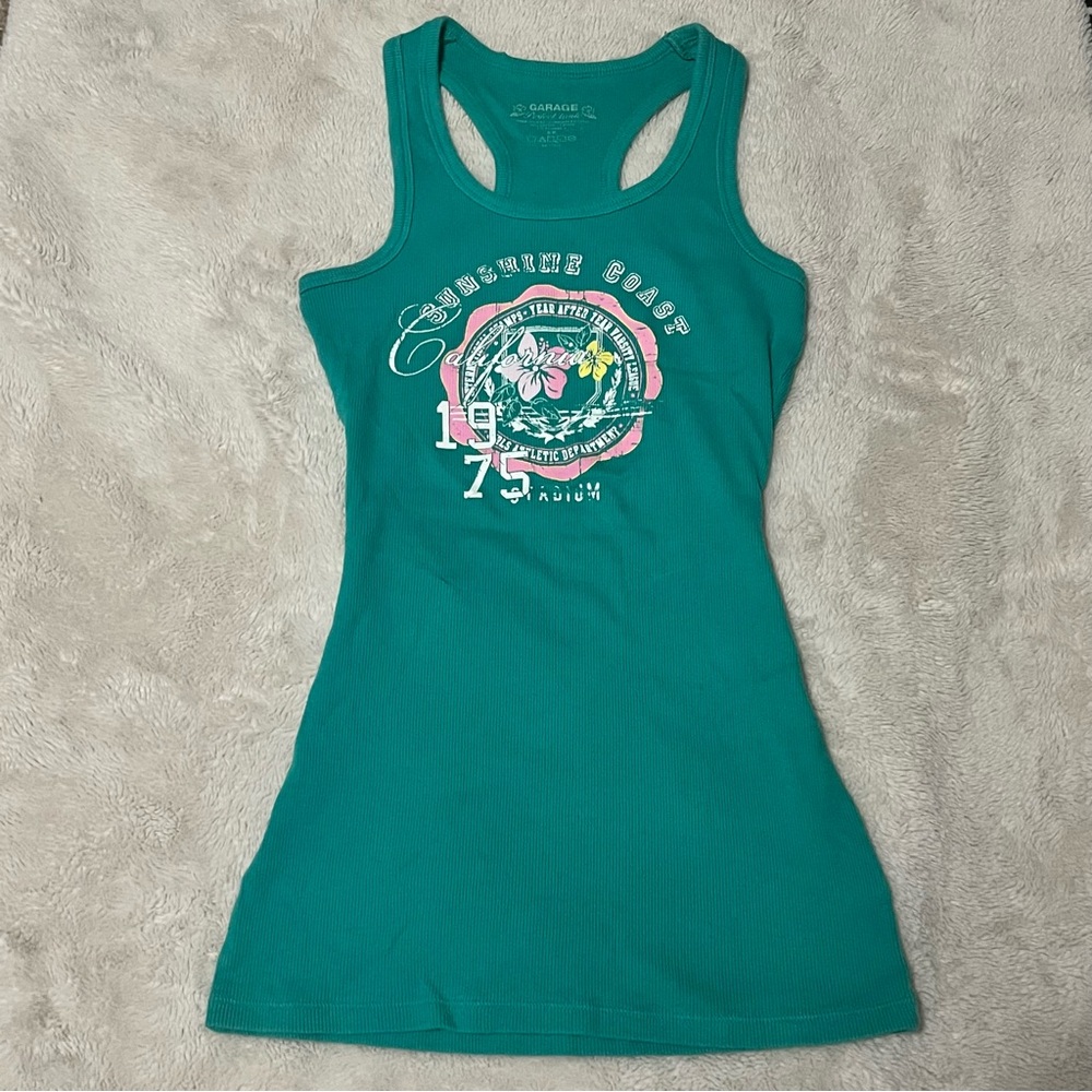 Garage Teal Fitted Tank Top